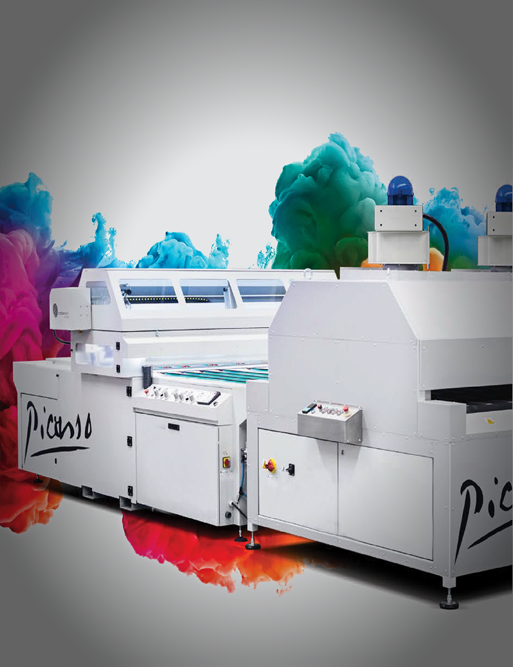 Picasso industrial glass coating machine with vibrant color burst